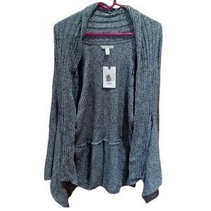 Dana Buchman Women's 2X Open Front Long Sleeve Flyaway Cardigan Gray Ribbed NEW